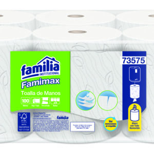 Toalla de Manos Flujo Central Famimax blanca hoja triple rollo x 100 m.